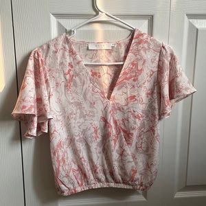 Pink floral ASTR v neck top